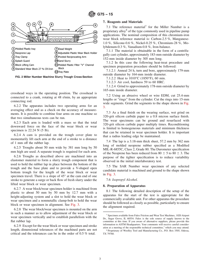 ASTM G75-15 - Standard Test Method for  Determination of Slurry Abrasivity (Miller Number) and Slurry  Abrasion Response of Materials (SAR Number)