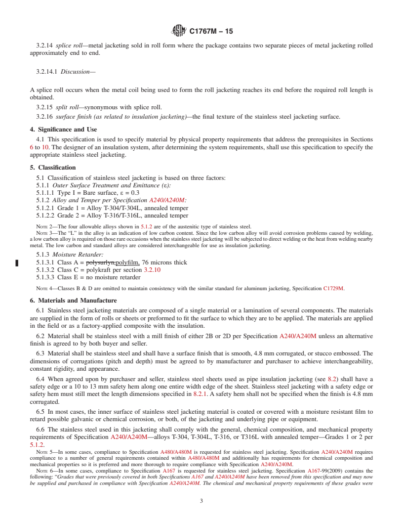 REDLINE ASTM C1767M-15 - Standard Specification for Stainless Steel Jacketing for Insulation