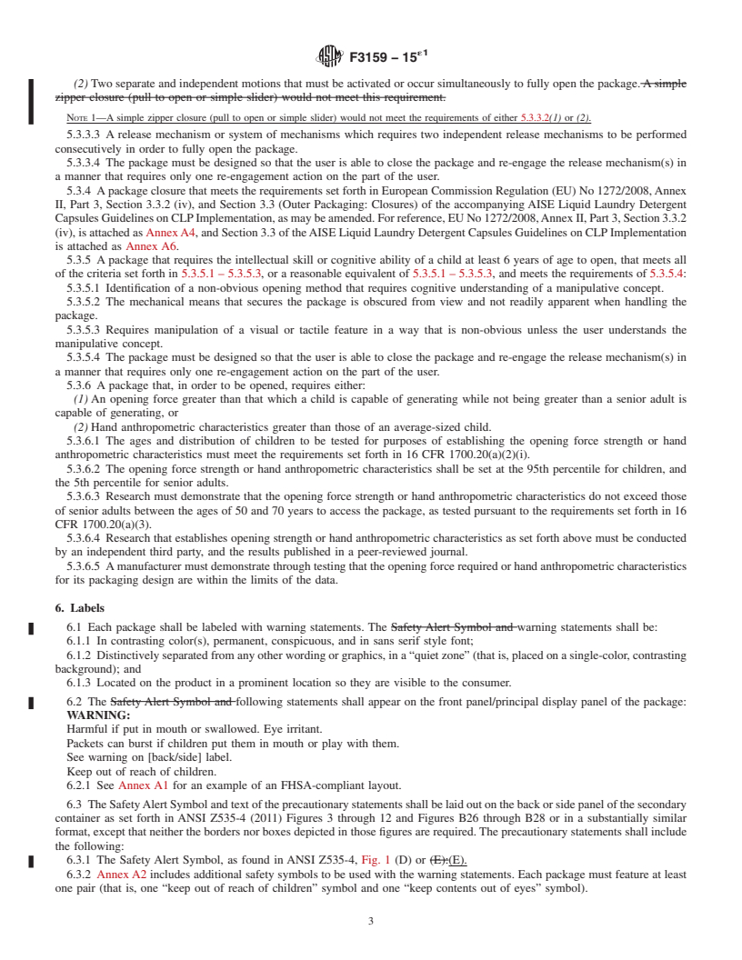 REDLINE ASTM F3159-15e1 - Standard Safety Specification for Liquid Laundry Packets