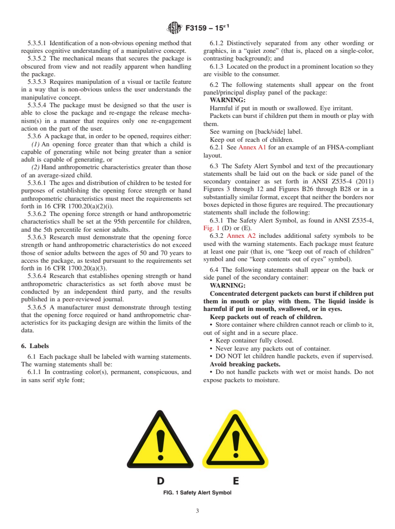 ASTM F3159-15e1 - Standard Safety Specification for Liquid Laundry Packets