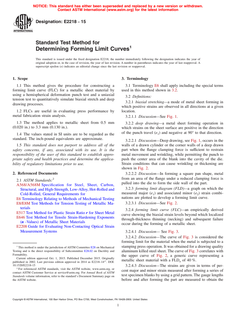 ASTM E2218-15 - Standard Test Method for  Determining Forming Limit Curves