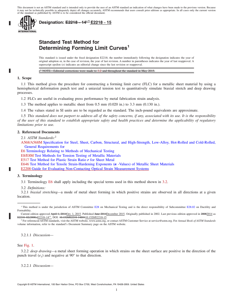 REDLINE ASTM E2218-15 - Standard Test Method for  Determining Forming Limit Curves