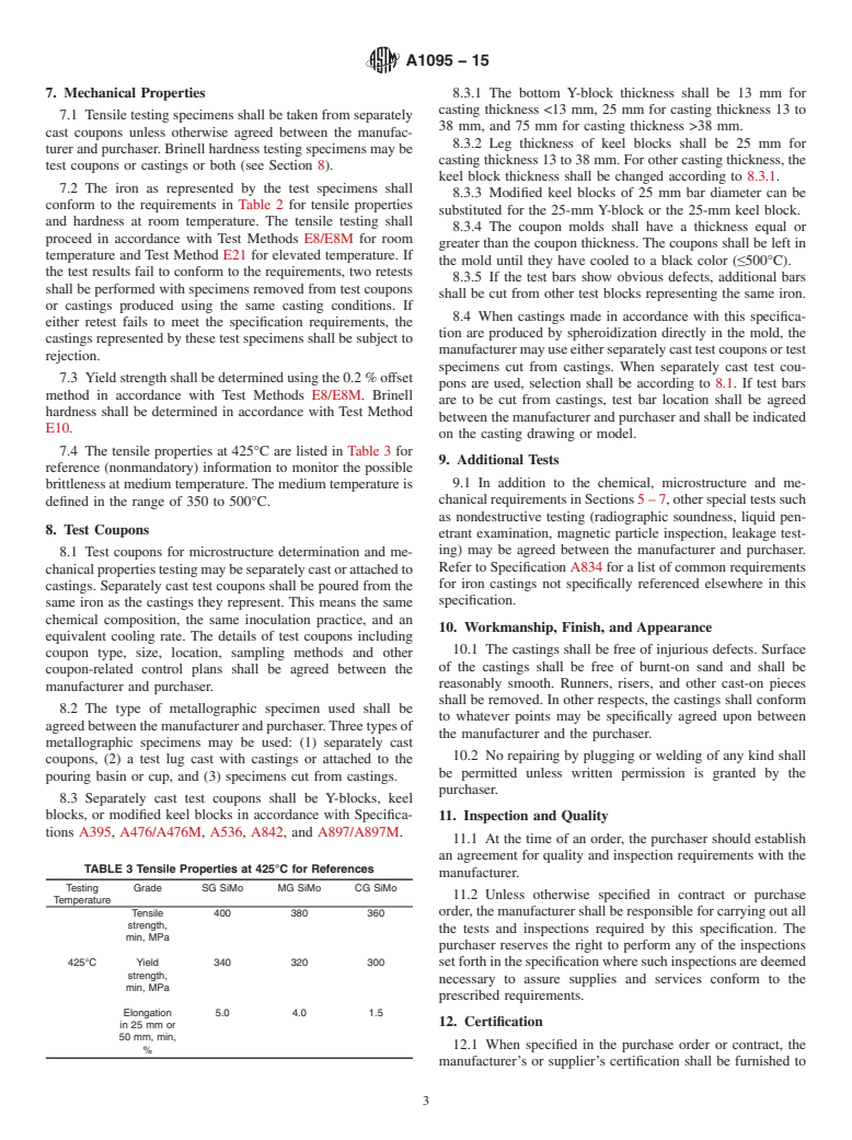 ASTM A1095-15 - Standard Specification for High-Silicon Molybdenum Ferritic Iron Castings