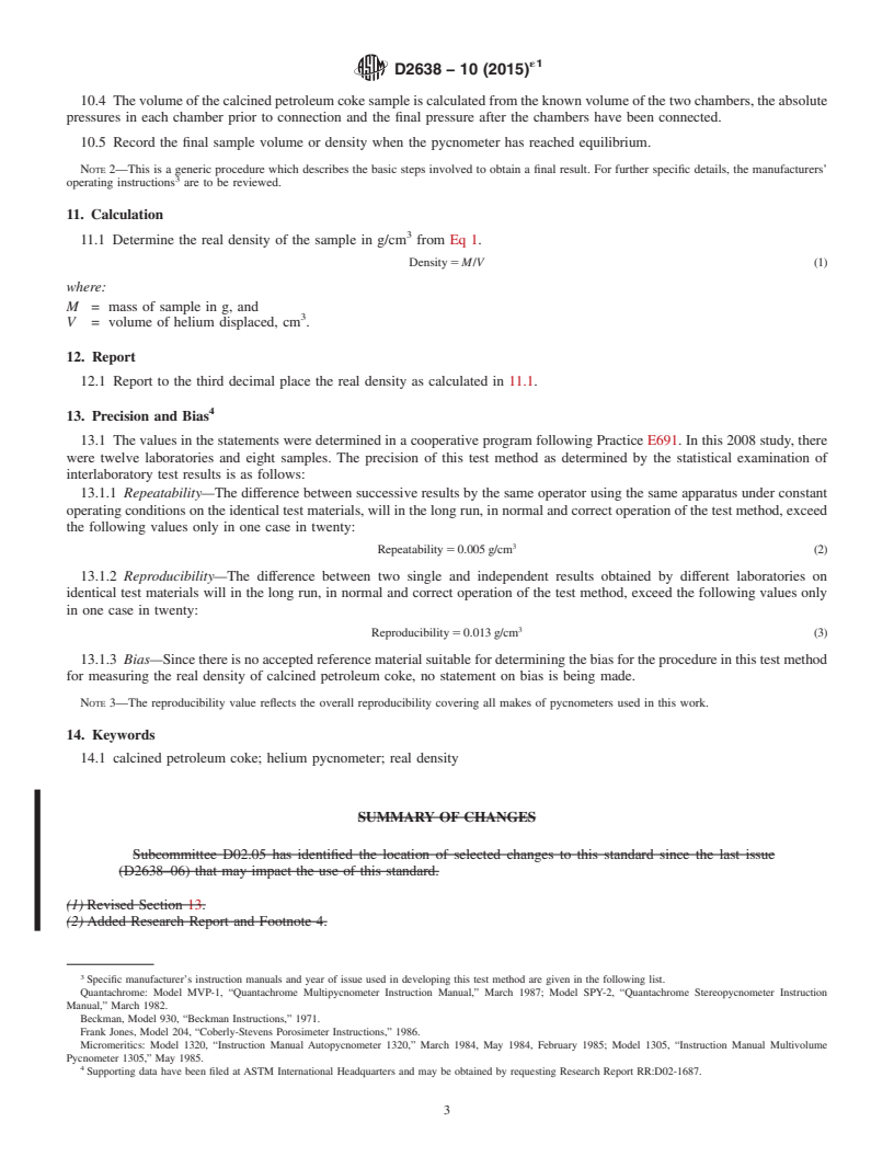 REDLINE ASTM D2638-10(2015)e1 - Standard Test Method for  Real Density of Calcined Petroleum Coke by Helium Pycnometer