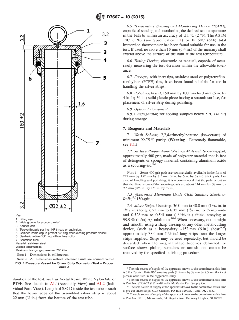 ASTM D7667-10(2015) - Standard Test Method for  Determination of Corrosiveness to Silver by Automotive Spark-Ignition  Engine Fuel&#x2014;Thin Silver Strip Method