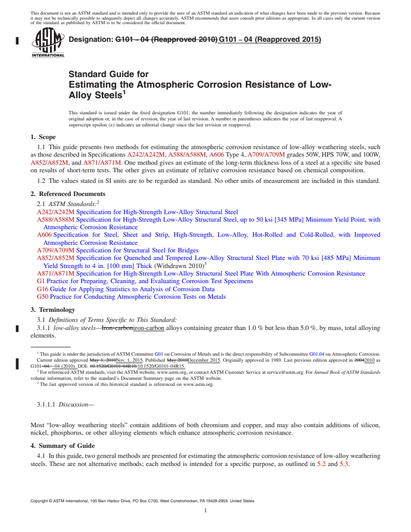 REDLINE ASTM G101-04(2015) - Standard Guide for Estimating the Atmospheric Corrosion Resistance of Low-Alloy  Steels