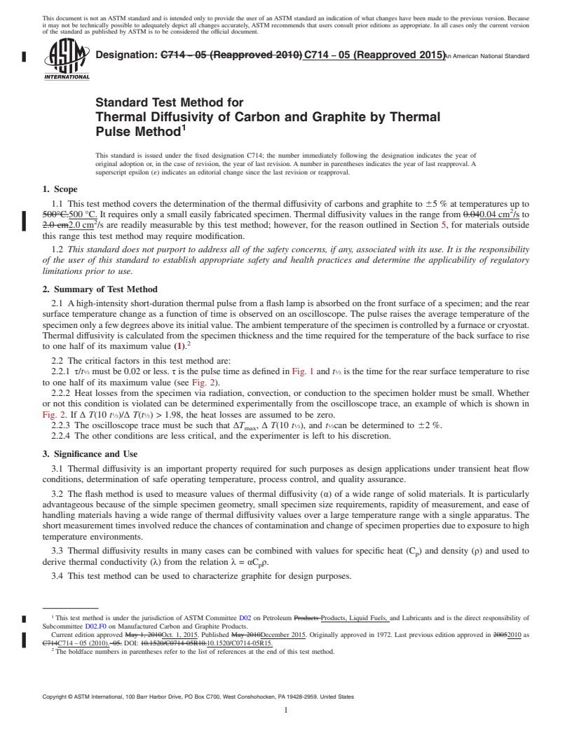 REDLINE ASTM C714-05(2015) - Standard Test Method for  Thermal Diffusivity of Carbon and Graphite by Thermal Pulse  Method