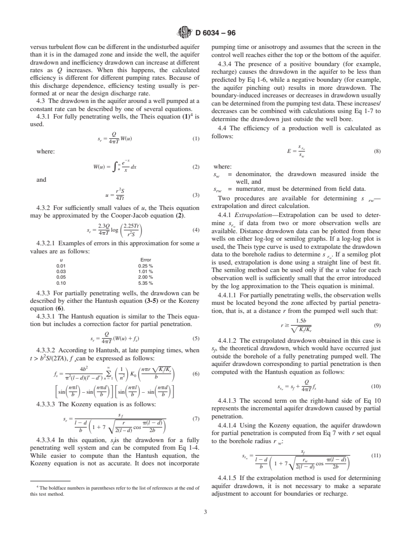 ASTM D6034-96 - Standard Test Method (Analytical Procedure) for Determining the Efficiency of a Production Well in a Confined Aquifer from a Constant Rate Pumping Test