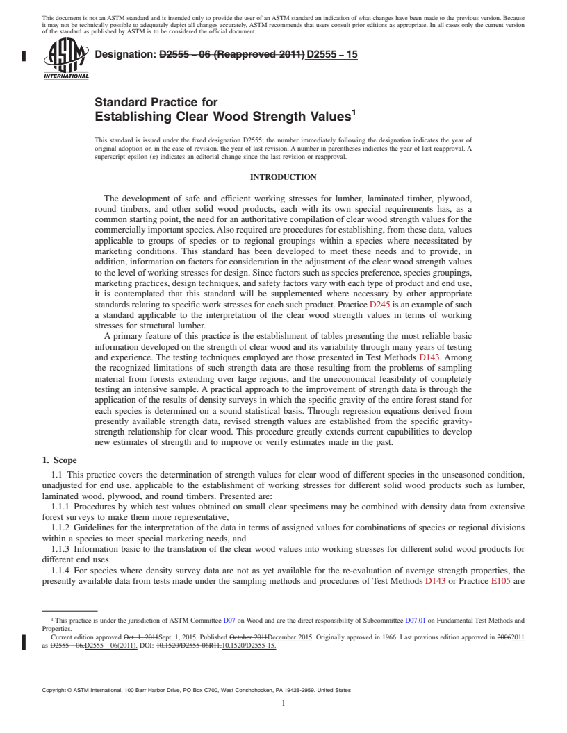 REDLINE ASTM D2555-15 - Standard Practice for  Establishing Clear Wood Strength Values