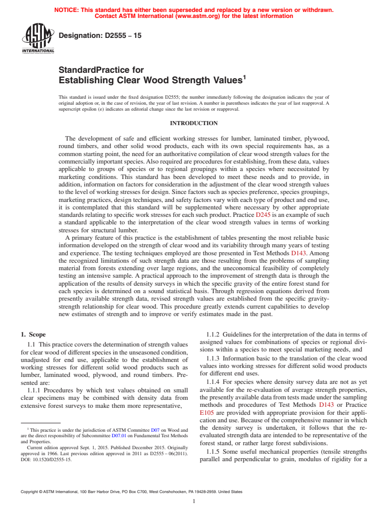 ASTM D2555-15 - Standard Practice for  Establishing Clear Wood Strength Values