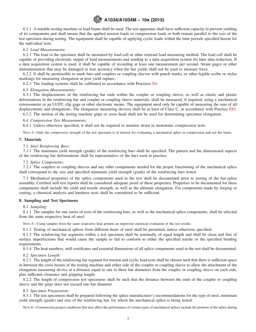 REDLINE ASTM A1034/A1034M-10a(2015) - Standard Test Methods for  Testing Mechanical Splices for Steel Reinforcing Bars