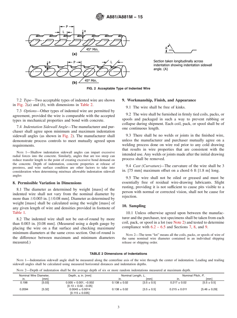 ASTM A881/A881M-15 - Standard Specification for  Steel Wire, Indented, Low-Relaxation for Prestressed Concrete  Railroad Ties