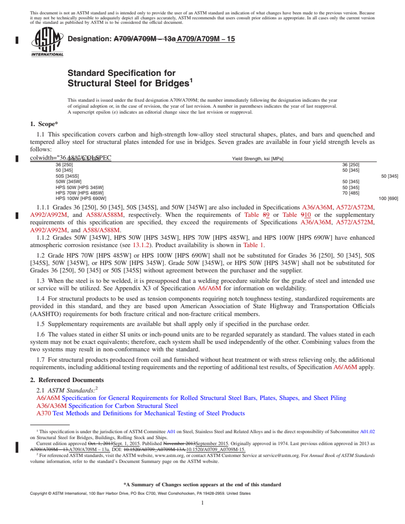 REDLINE ASTM A709/A709M-15 - Standard Specification for  Structural Steel for Bridges