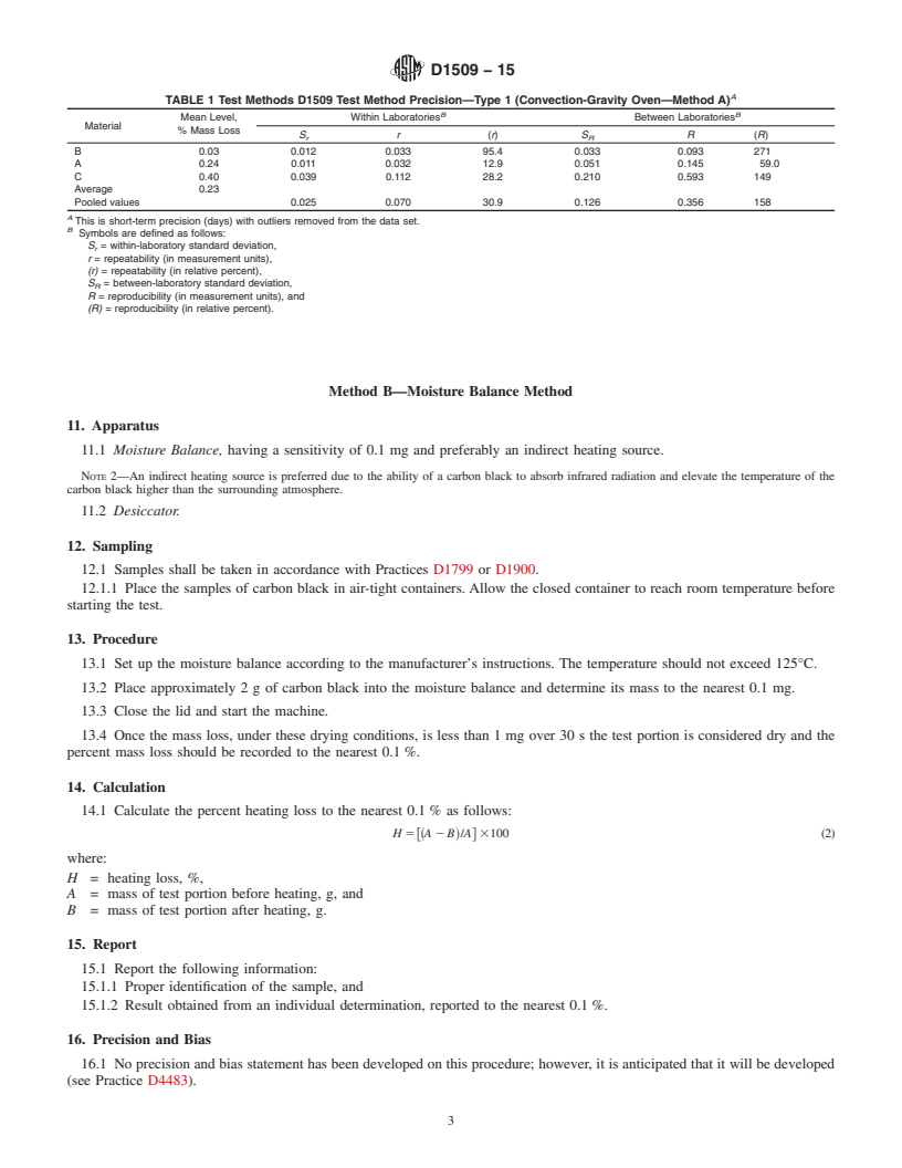 REDLINE ASTM D1509-15 - Standard Test Methods for Carbon Black&#x2014;Heating Loss