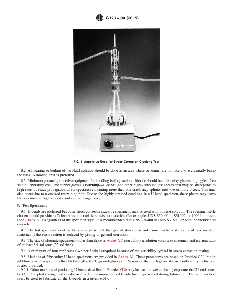 REDLINE ASTM G123-00(2015) - Standard Test Method for  Evaluating Stress-Corrosion Cracking of Stainless Alloys with  Different Nickel Content in Boiling Acidified Sodium Chloride Solution