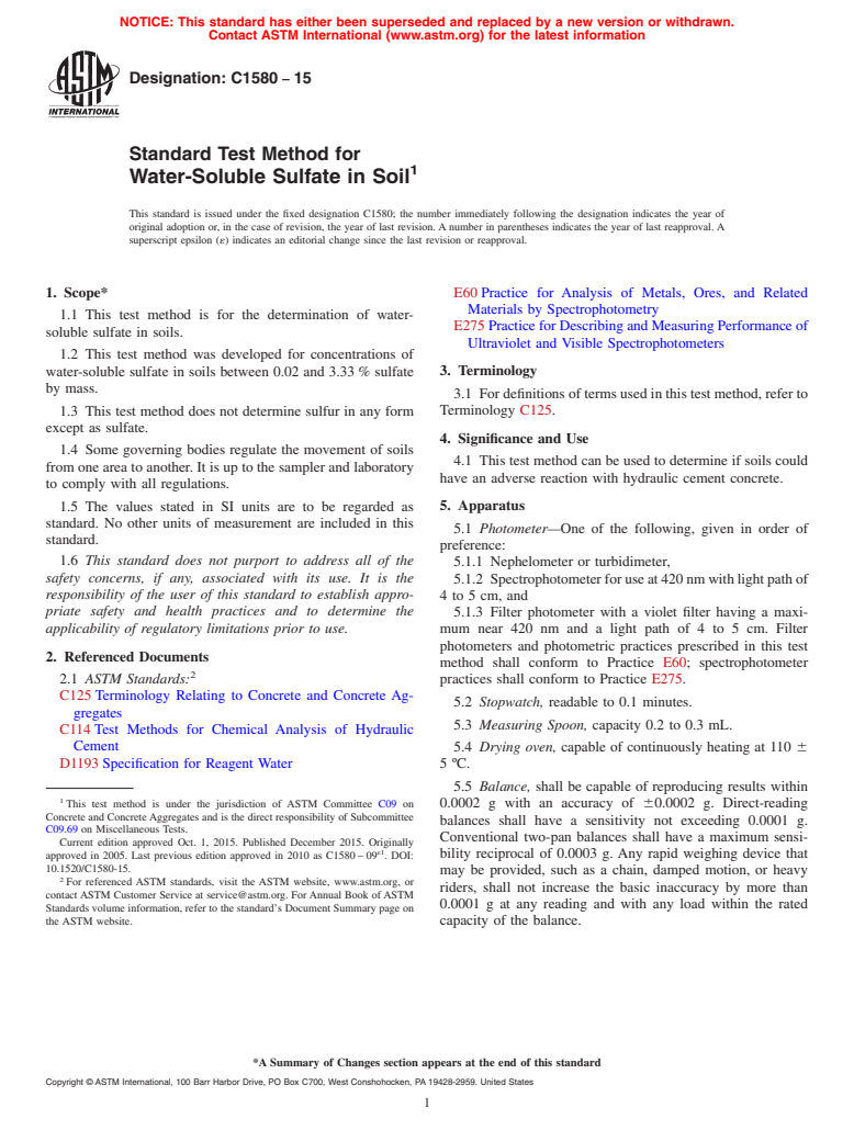 ASTM C1580-15 - Standard Test Method for  Water-Soluble Sulfate in Soil