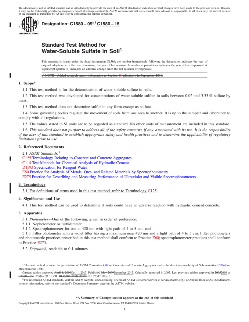 REDLINE ASTM C1580-15 - Standard Test Method for  Water-Soluble Sulfate in Soil