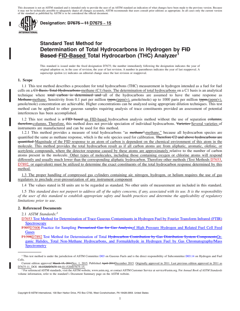 REDLINE ASTM D7675-15 - Standard Test Method for  Determination of Total Hydrocarbons in Hydrogen by FID-Based  Total Hydrocarbon (THC) Analyzer