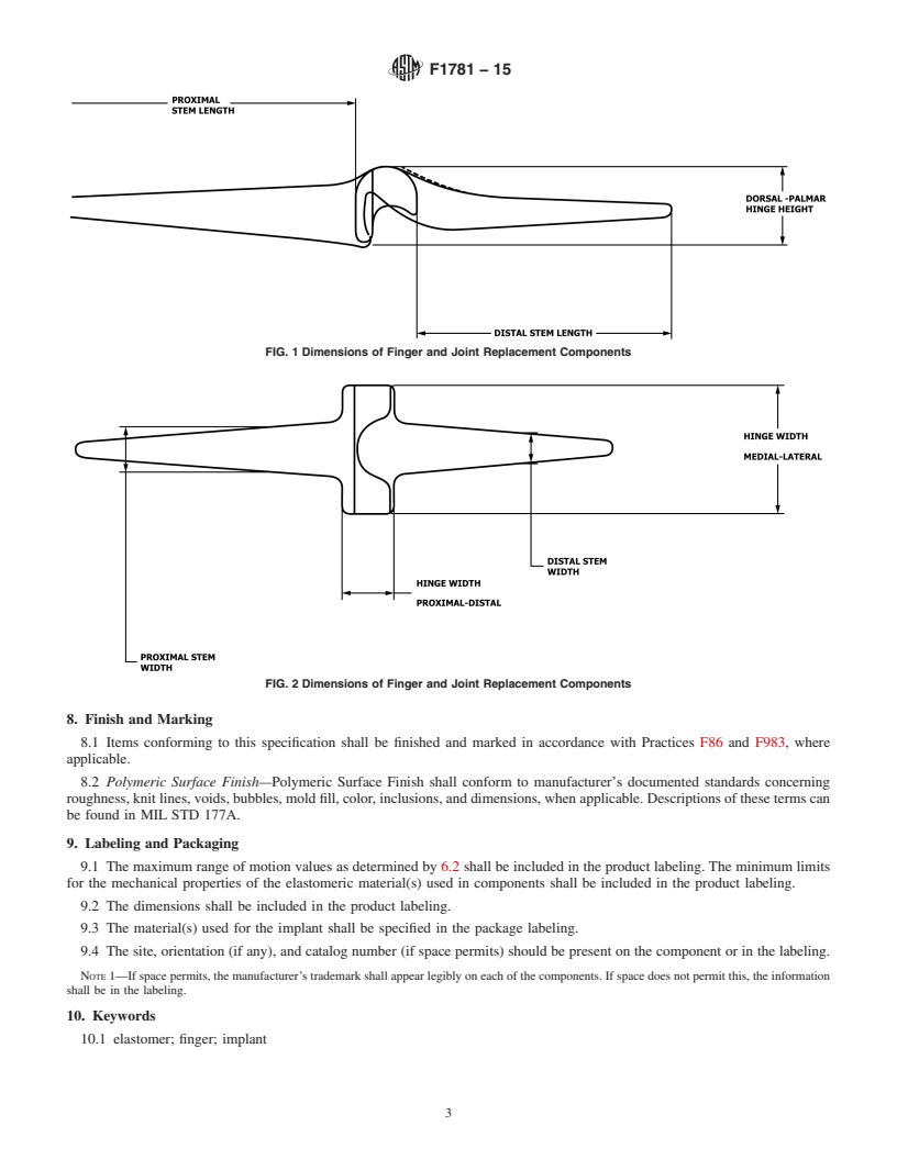 REDLINE ASTM F1781-15 - Standard Specification for  Elastomeric Flexible Hinge Finger Total Joint Implants