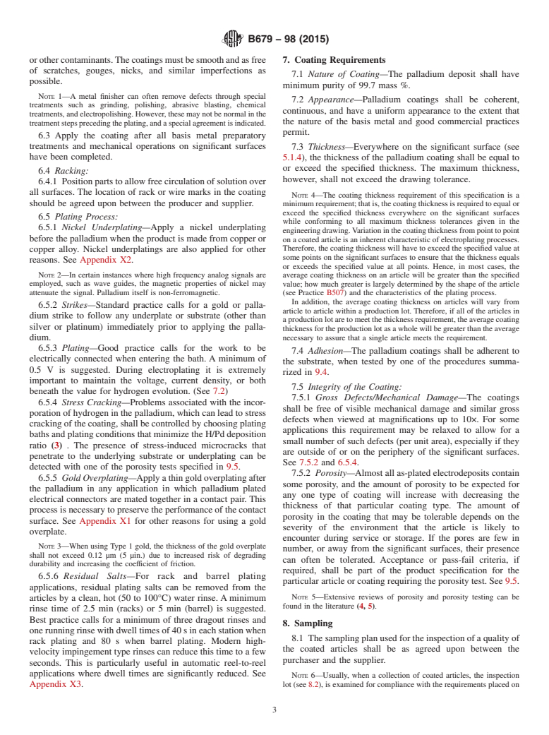 ASTM B679-98(2015) - Standard Specification for  Electrodeposited Coatings of Palladium for Engineering Use