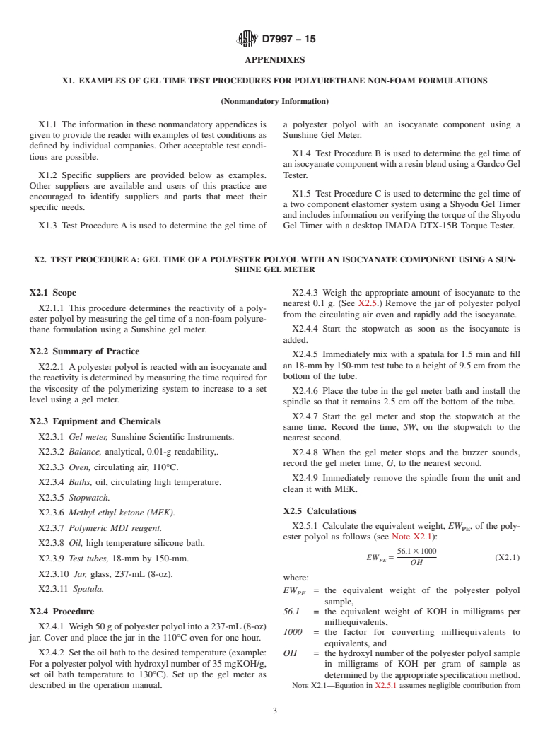 ASTM D7997-15 - Standard Practice for Polyurethane Raw Materials: Gel Tests for Polyurethane Non-Foam  Formulations