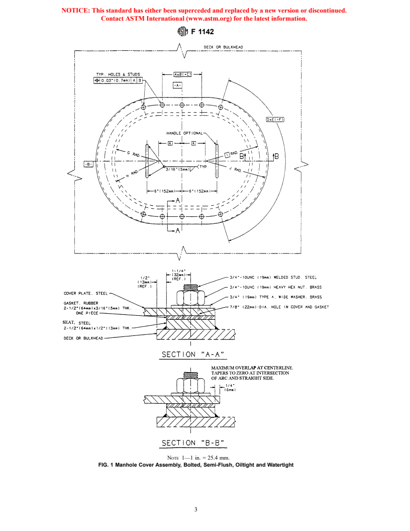 ASTM F1142-98 - Standard Specification for Manhole Cover Assembly Bolted, Semi-Flush, Oiltight and Watertight