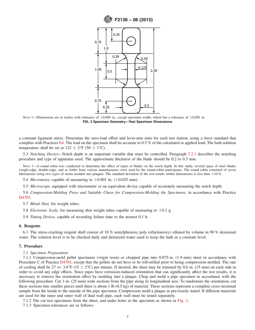 REDLINE ASTM F2136-08(2015) - Standard Test Method for  Notched, Constant Ligament-Stress (NCLS) Test to Determine  Slow-Crack-Growth Resistance of HDPE Resins or HDPE Corrugated Pipe