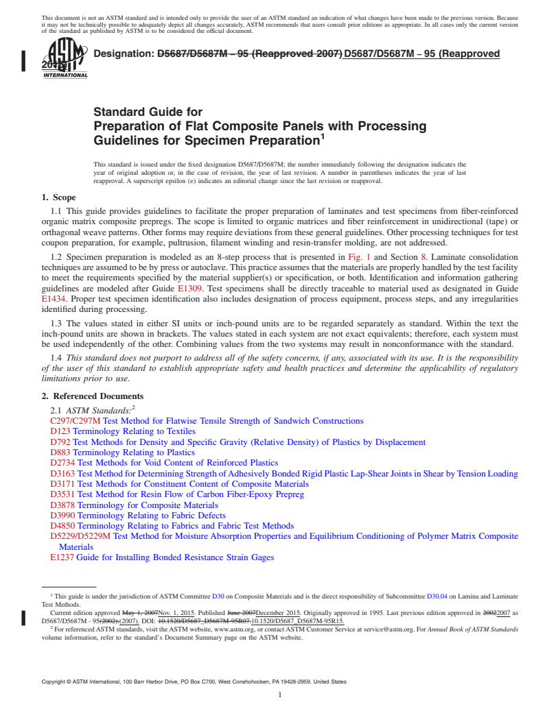 REDLINE ASTM D5687/D5687M-95(2015) - Standard Guide for  Preparation of Flat Composite Panels with Processing Guidelines  for Specimen Preparation