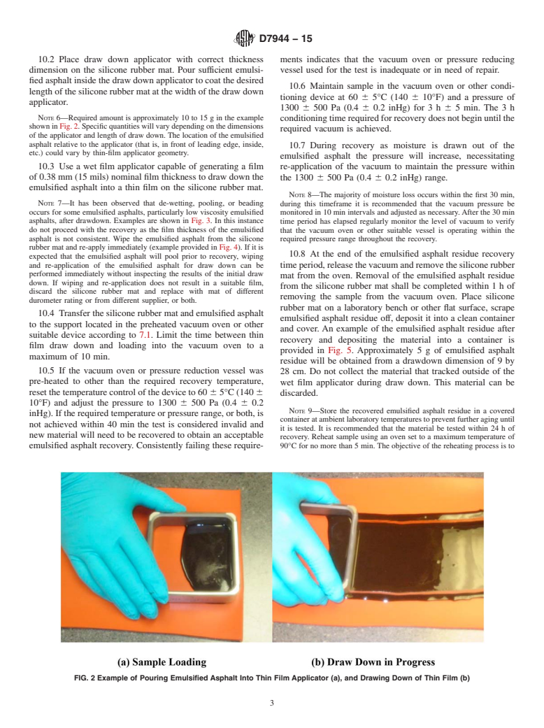 ASTM D7944-15 - Standard Practice for Recovery of Emulsified Asphalt Residue Using a Vacuum Oven