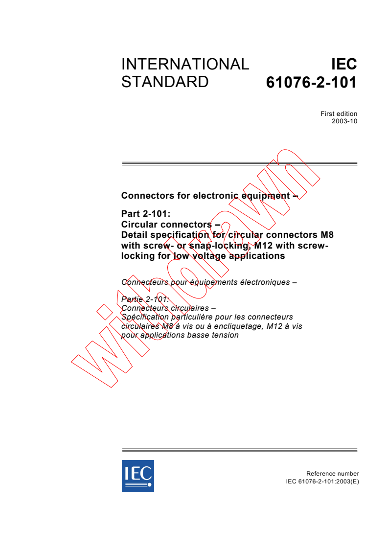 IEC 61076-2-101:2003 - Connectors for electronic equipment - Part 2-101 ...