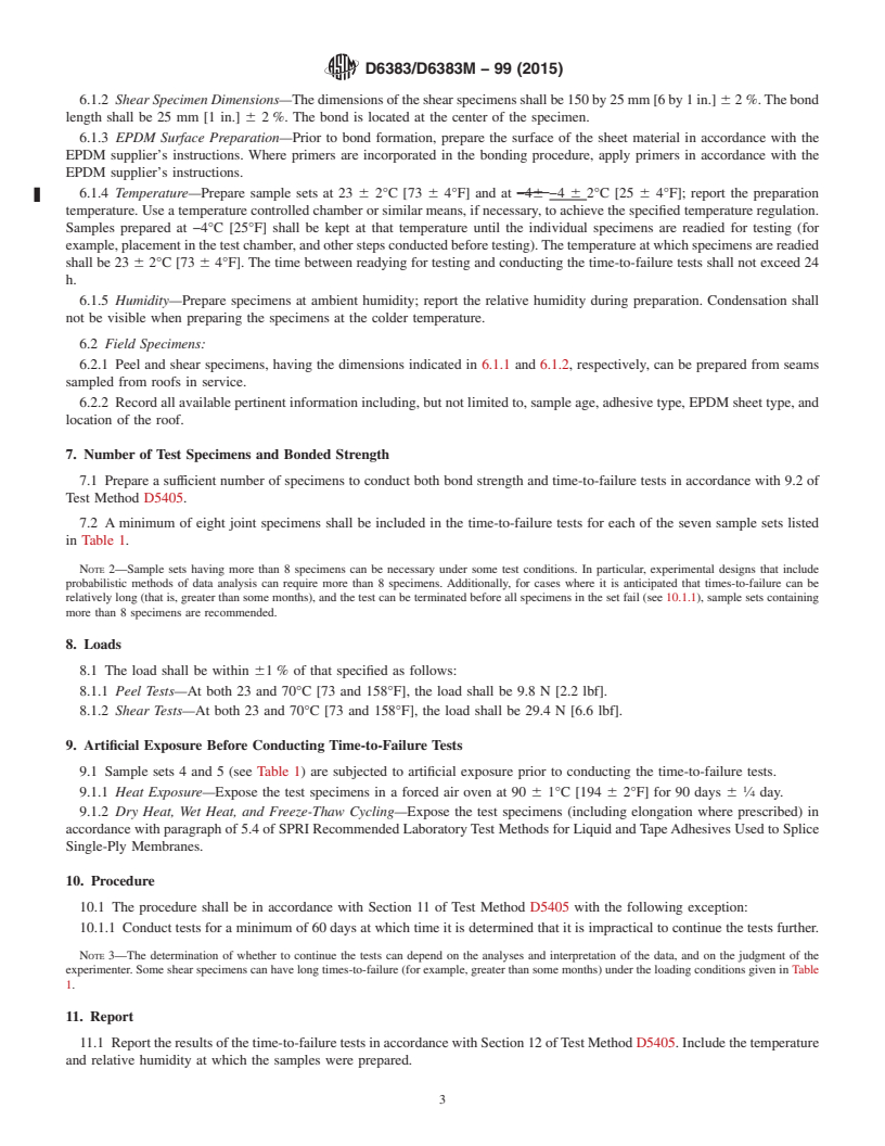 REDLINE ASTM D6383/D6383M-99(2015) - Standard Practice for  Time-to-Failure (Creep-Rupture) of Adhesive Joints Fabricated   from EPDM Roof Membrane Material