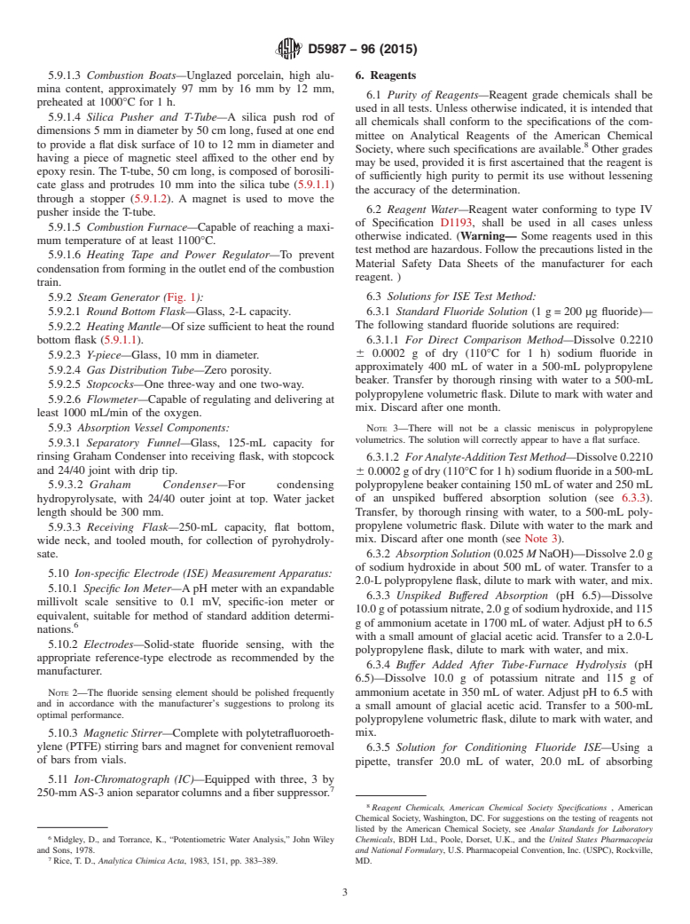 ASTM D5987-96(2015) - Standard Test Method for  Total Fluorine in Coal and Coke by Pyrohydrolytic Extraction  and Ion Selective Electrode or Ion Chromatograph Methods (Withdrawn 2020)