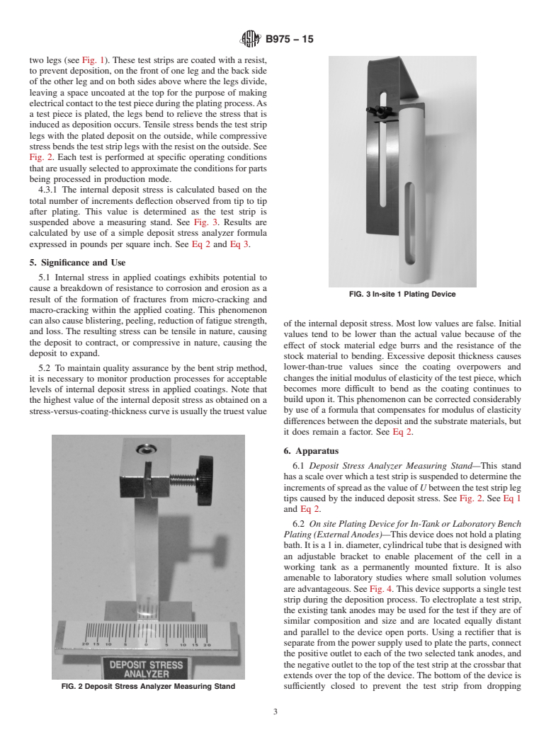 ASTM B975-15 - Standard Test Method for  Measurement of Internal Stress of Metallic Coatings by Split  Strip Evaluation (Deposit Stress Analyzer Method)