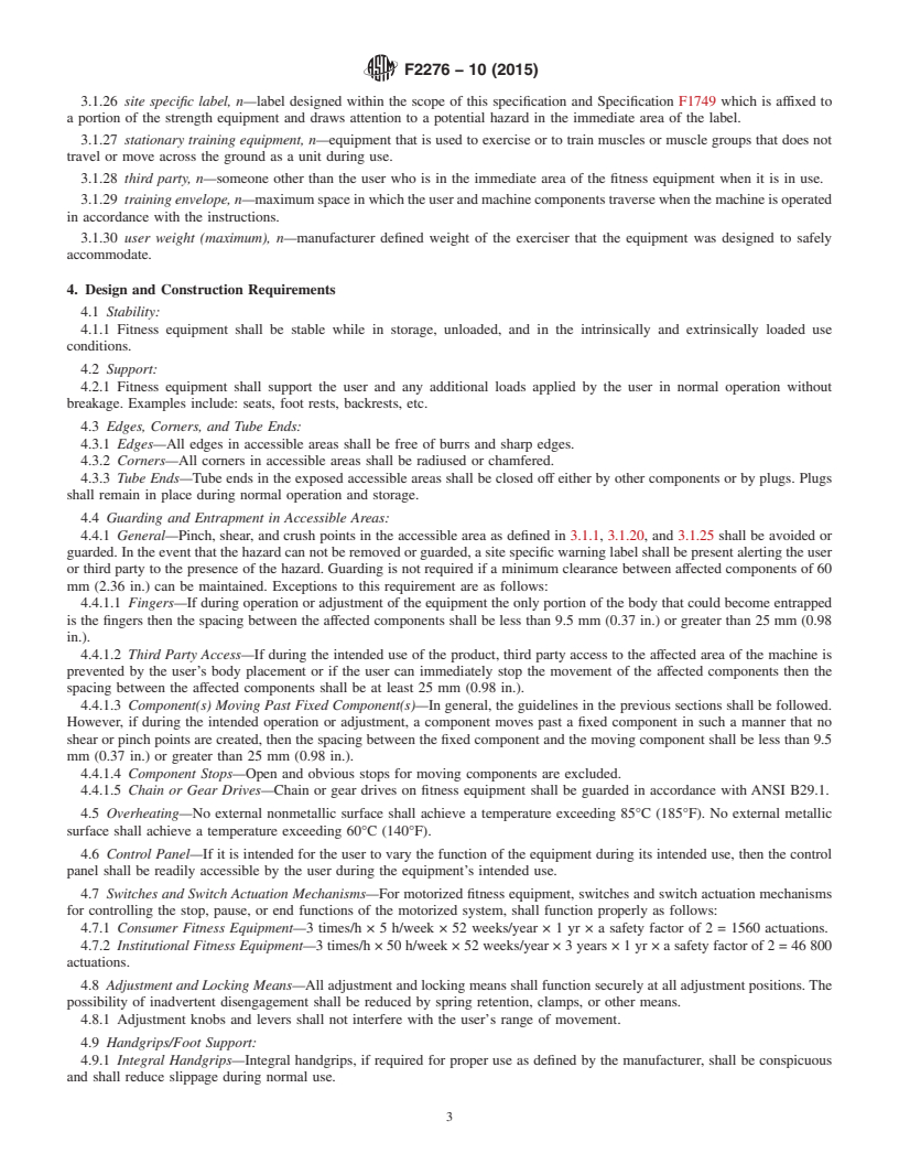 REDLINE ASTM F2276-10(2015) - Standard Specification for  Fitness Equipment