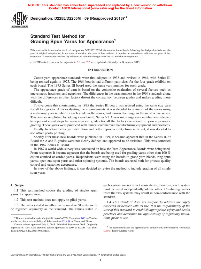 ASTM D2255/D2255M-09(2013)e1 - Standard Test Method for  Grading Spun Yarns for Appearance