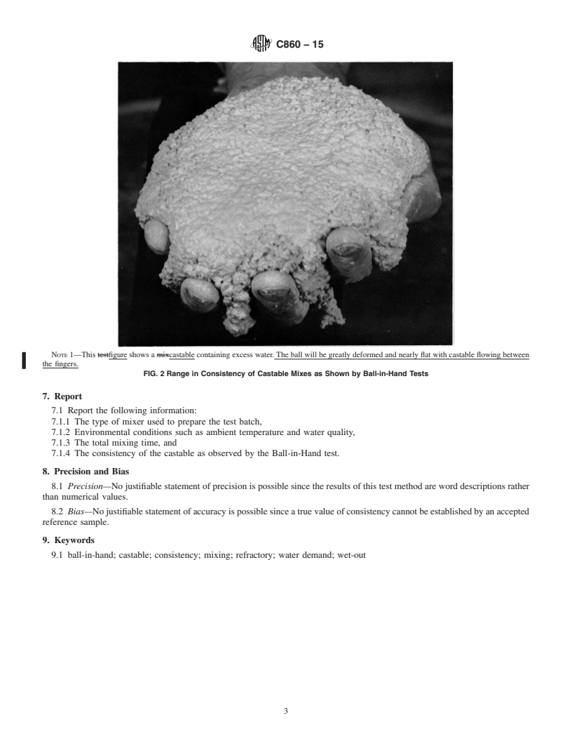 REDLINE ASTM C860-15 - Standard Test Method for  Determining the Consistency of Refractory Castable Using the   Ball-In-Hand Test