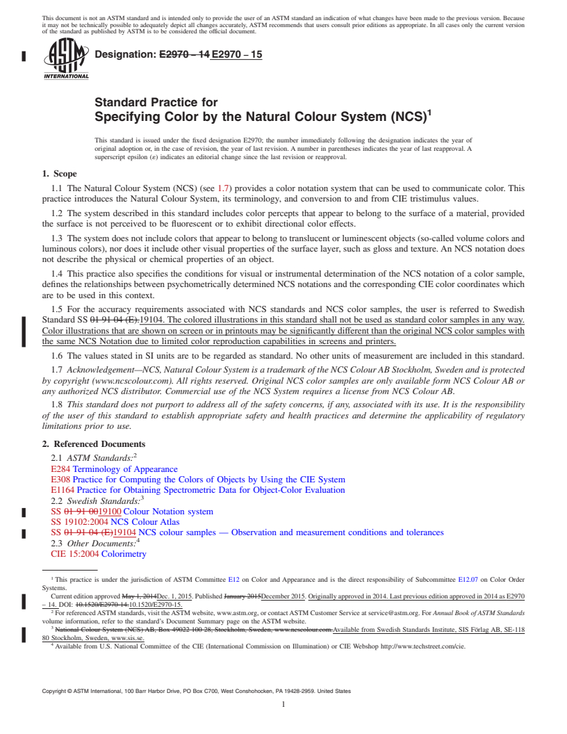 REDLINE ASTM E2970-15 - Standard Practice for Specifying Color by the Natural Colour System (NCS)