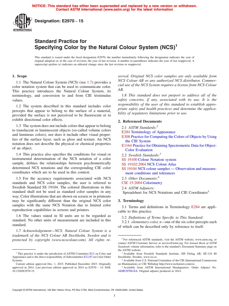 ASTM E2970-15 - Standard Practice for Specifying Color by the Natural Colour System (NCS)