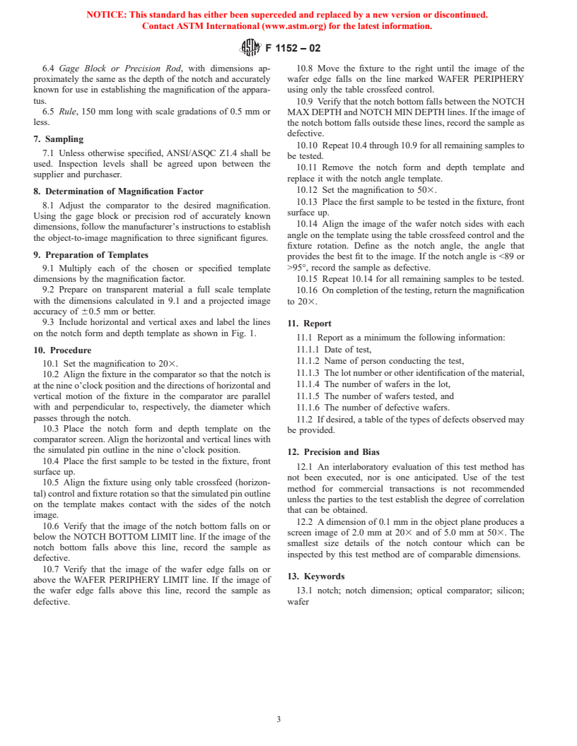 ASTM F1152-02 - Standard Test Method for Dimensions of Notches on Silicon Wafers (Withdrawn 2003)