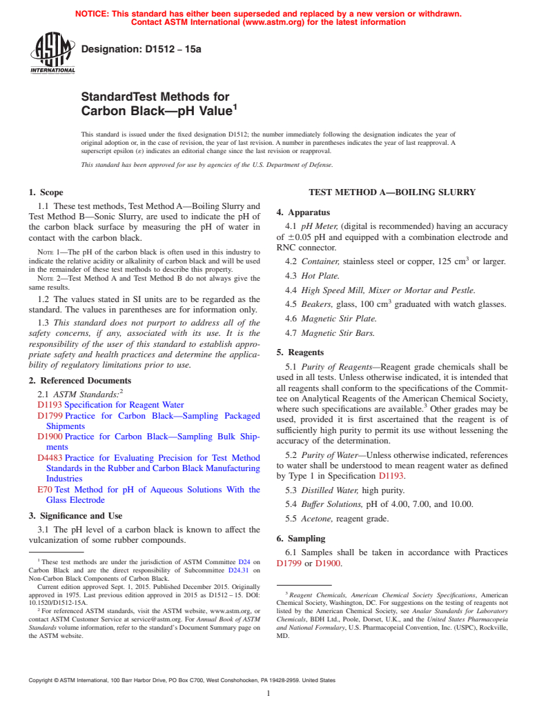 ASTM D1512-15a - Standard Test Methods for Carbon Black&#x2014;pH Value