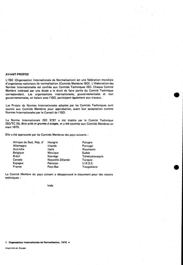 ISO 3787:1976 ISO 3787:1976 - Bois -- Méthodes d'essai -- Détermination de la contrainte de rupture en compression parallele aux fibres - Page 2 preview