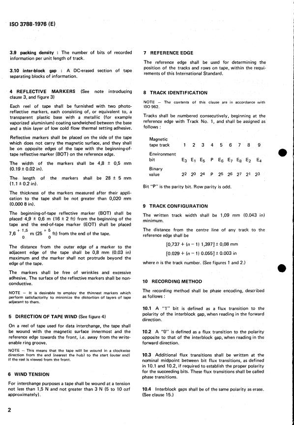 ISO 3788:1976 ISO 3788:1976 - Information processing -- 9- track, 12,7 mm (0.5 in) wide magnetic tape for information interchange recorded at 63 rpmm (1 600 rpi), phase encoded - Page 4 preview