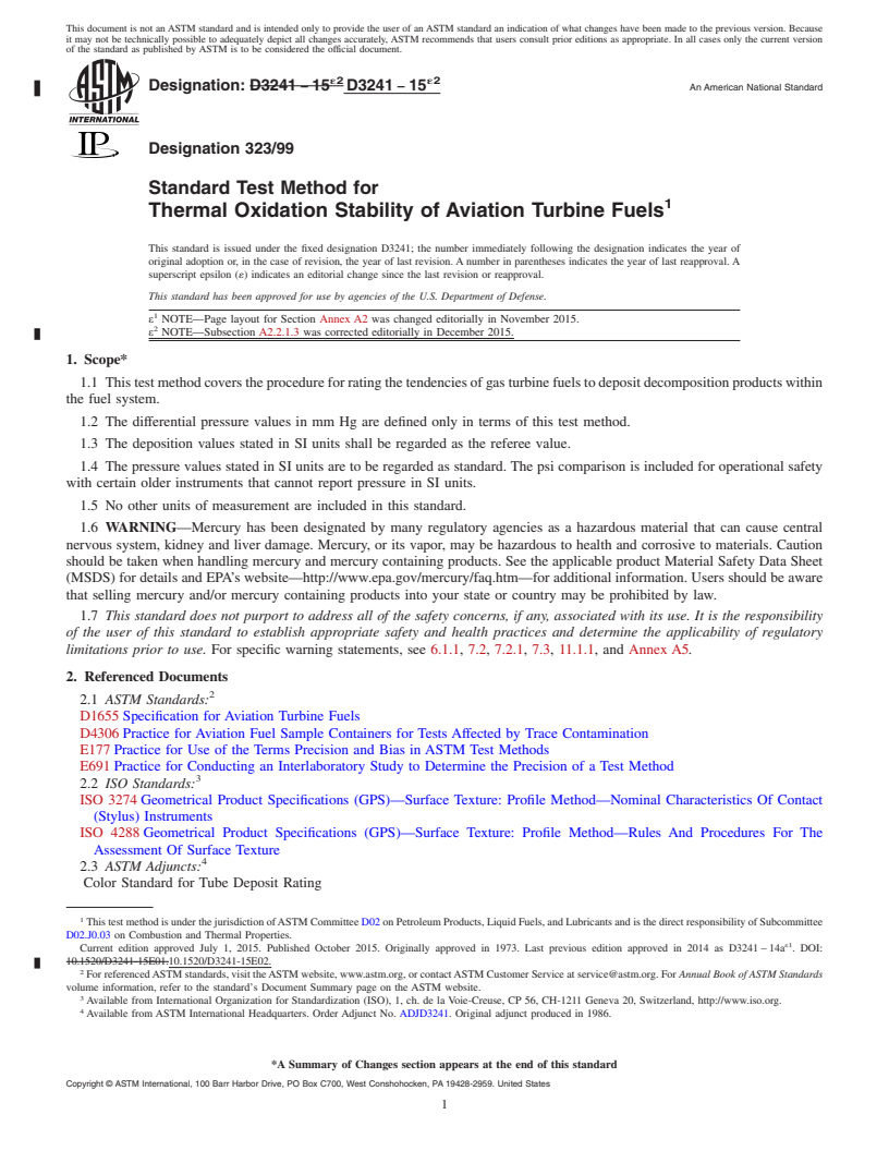 REDLINE ASTM D3241-15e2 - Standard Test Method for Thermal Oxidation Stability of Aviation Turbine Fuels