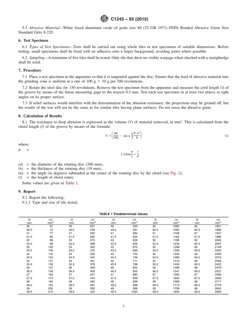 REDLINE ASTM C1243-93(2015) - Standard Test Method for  Relative Resistance to Deep Abrasive Wear of Unglazed Ceramic   Tile by Rotating Disc