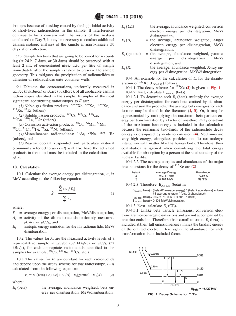 ASTM D5411-10(2015) - Standard Practice for  Calculation of Average Energy Per Disintegration (&#xaf;E)   for a Mixture of Radionuclides in Reactor Coolant