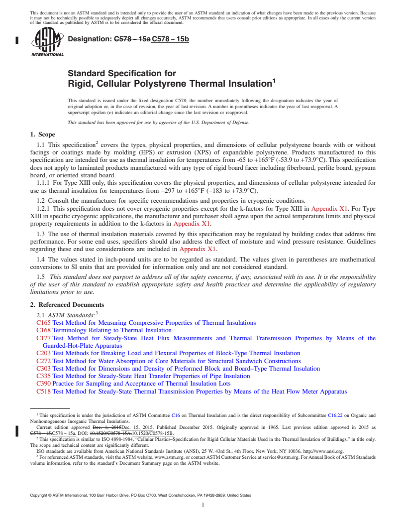 REDLINE ASTM C578-15b - Standard Specification for  Rigid, Cellular Polystyrene Thermal Insulation