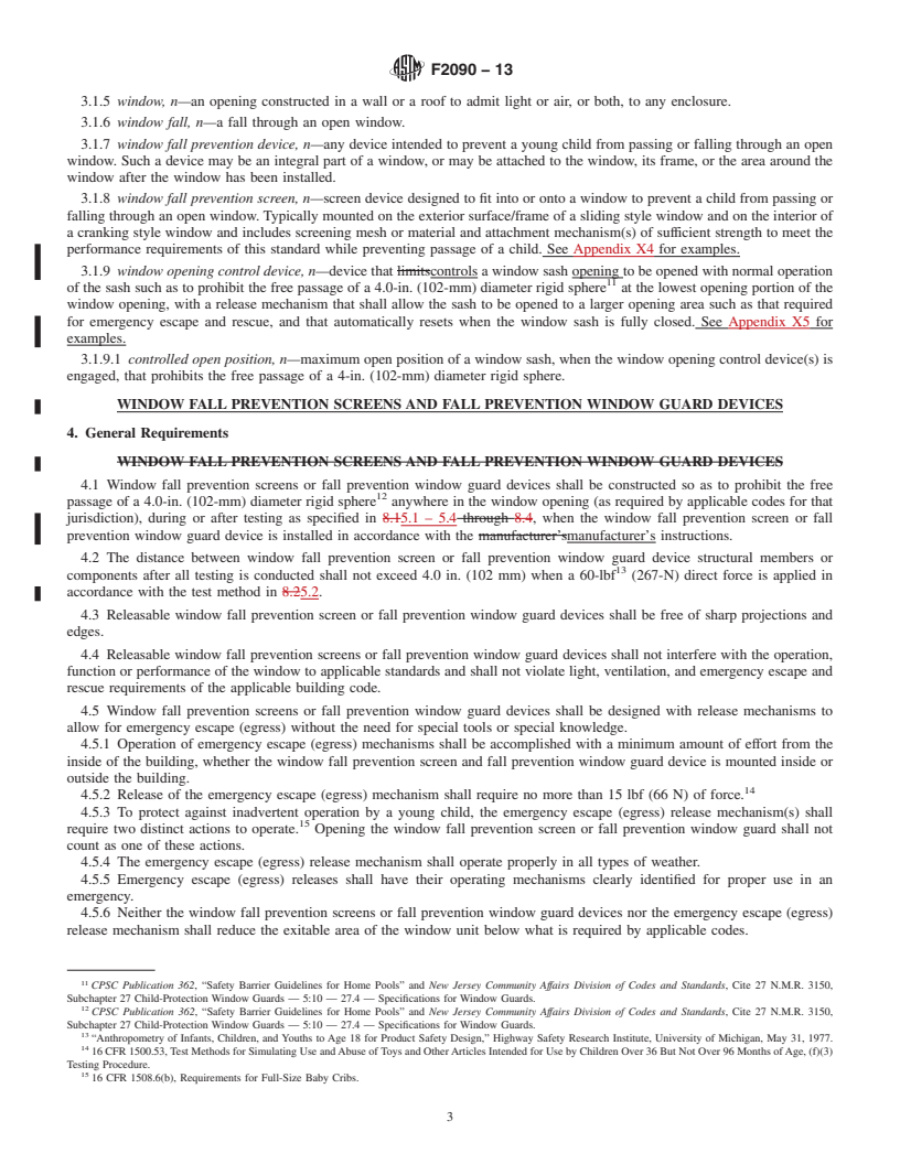 REDLINE ASTM F2090-13 - Standard Specification for  Window Fall Prevention Devices With Emergency Escape (Egress)  Release Mechanisms