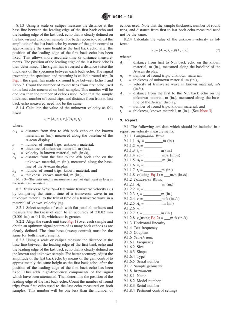 ASTM E494-15 - Standard Practice for  Measuring Ultrasonic Velocity in Materials