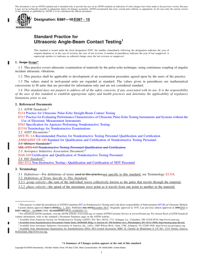 REDLINE ASTM E587-15 - Standard Practice for  Ultrasonic Angle-Beam Contact Testing