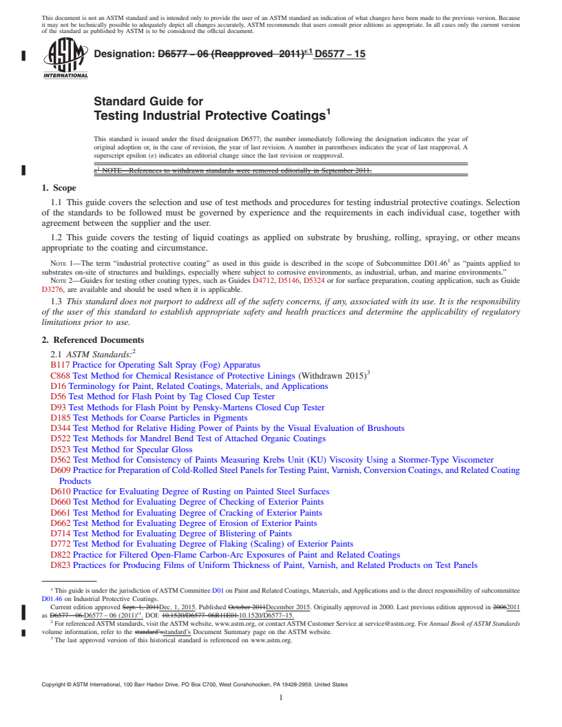 REDLINE ASTM D6577-15 - Standard Guide for Testing Industrial Protective Coatings